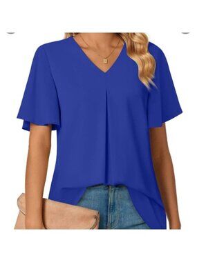 Anyally Dressy Blouse Shirt XL Royal Blue New Work Office